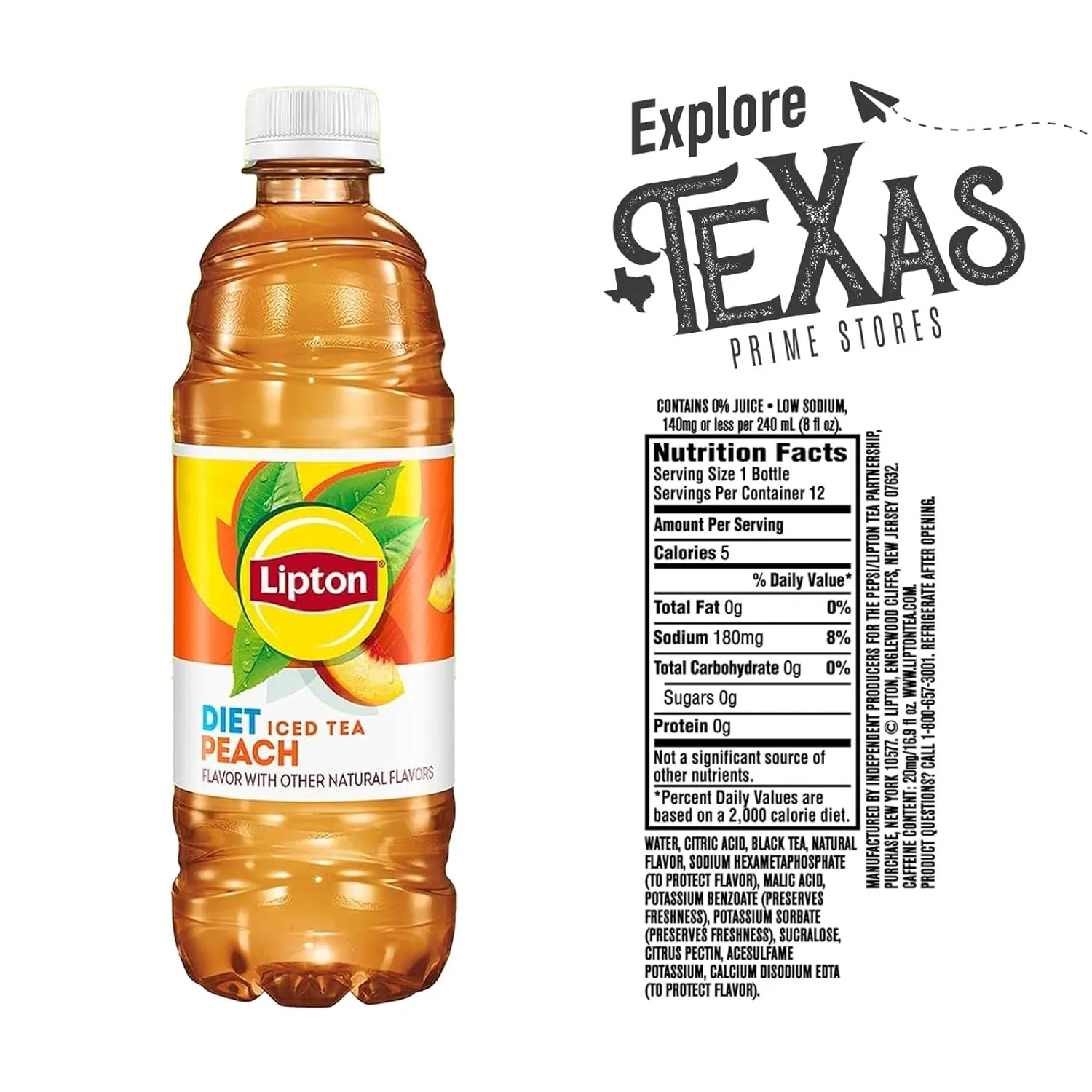 Lipton Diet 16-Pack Diet Peach Iced Black Tea Plastic Bottle 16.9 fl oz