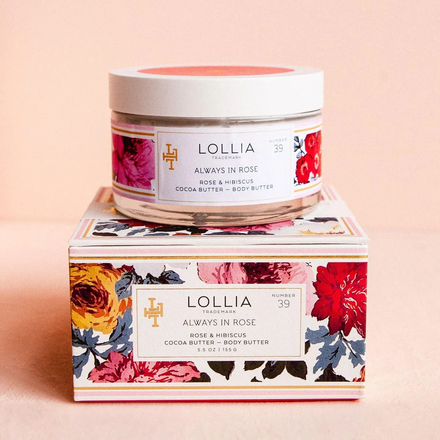 LOLLIA Always in Rose Body Butter, 5.5 oz. - Rose & Hibiscus Fragrance – Shea Butter & Cocoa Butter, Body Lotion for Women, Hydrating & Smooth Body Moisturizer