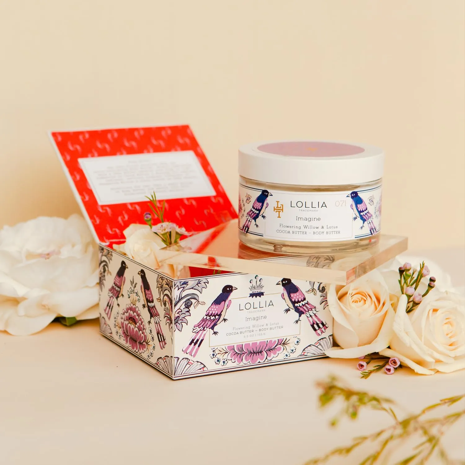 LOLLIA Imagine Body Butter, 5.5 oz. - Flowering Willow & Lotus Fragrance - Shea Butter & Cocoa Butter, Body Lotion for Women, Hydrating & Smooth Body Moisturizer