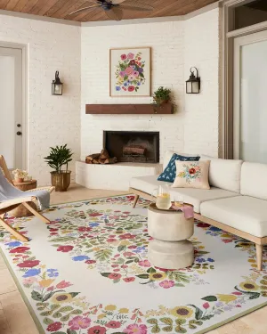 Loloi Rifle Paper Co. Perennial Collection Blossom PRN-01 Cream 7'-10" x 11'-2" Indoor/Outdoor Area Rug