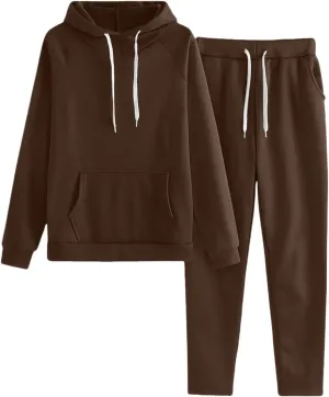 Lounge Matching Set Solid Color with Hat Sports Suit Women Fashion Slim Sweatpants with Multi Pockets