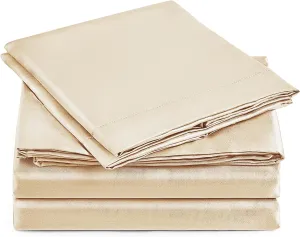 Love's Cabin Satin Sheet Set - Beige Silky Satin, Deep Pocket, Luxury Silk Feel, Full Bedding Set (1 Flat, 1 Fitted, 2 Pillow Cases)