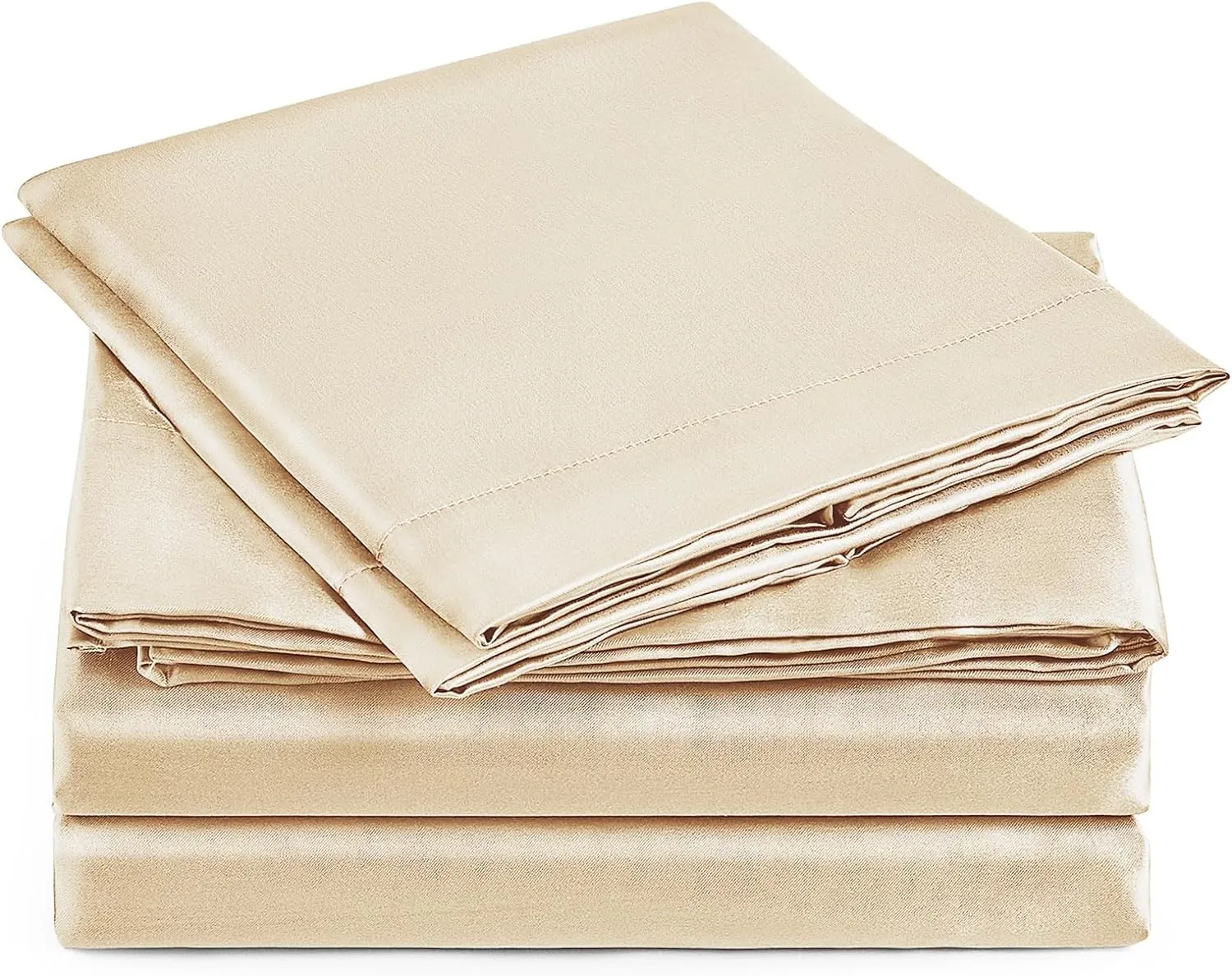 Love's Cabin Satin Sheet Set - Beige Silky Satin, Deep Pocket, Luxury Silk Feel, Full Bedding Set (1 Flat, 1 Fitted, 2 Pillow Cases)