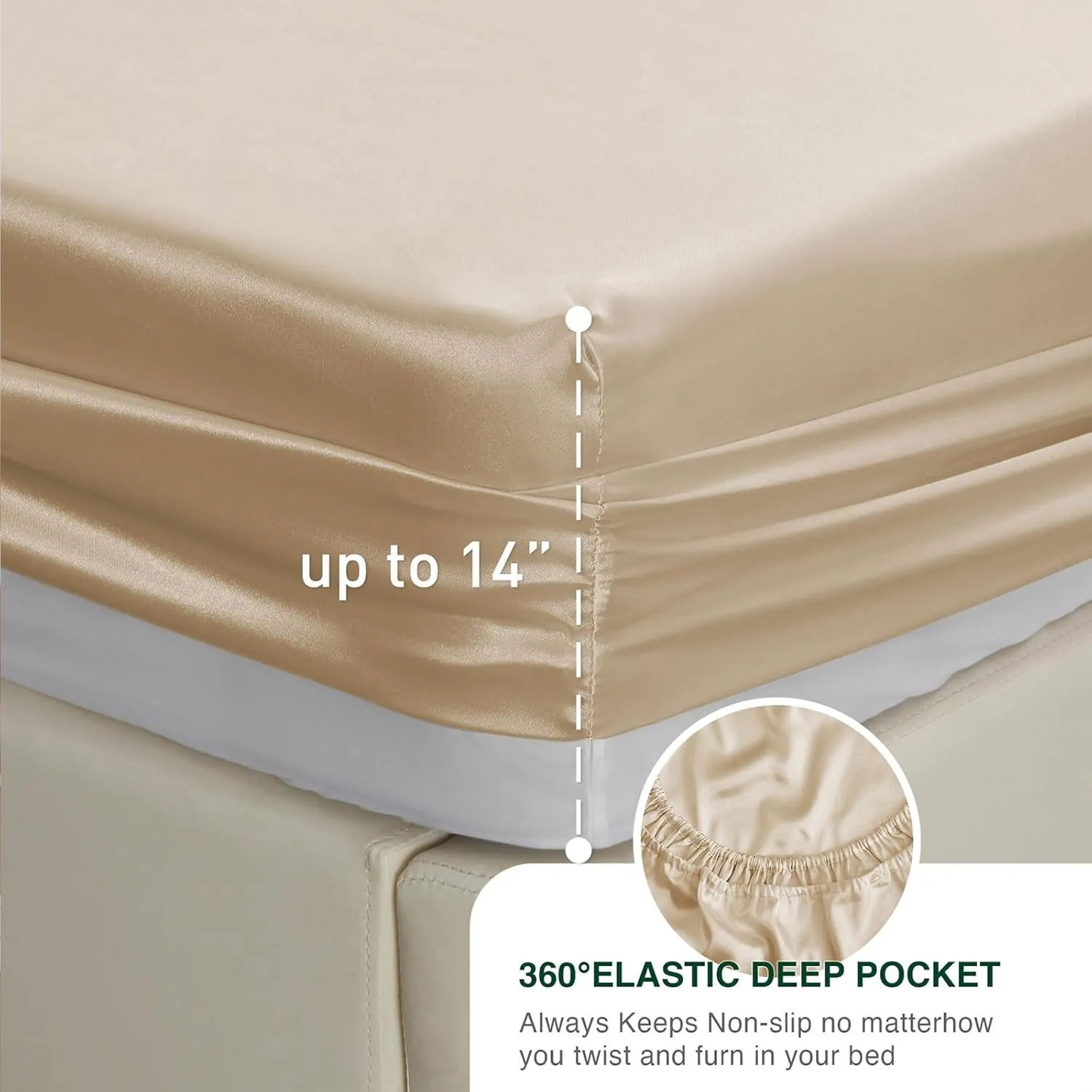 Love's Cabin Satin Sheet Set - Beige Silky Satin, Deep Pocket, Luxury Silk Feel, Full Bedding Set (1 Flat, 1 Fitted, 2 Pillow Cases)