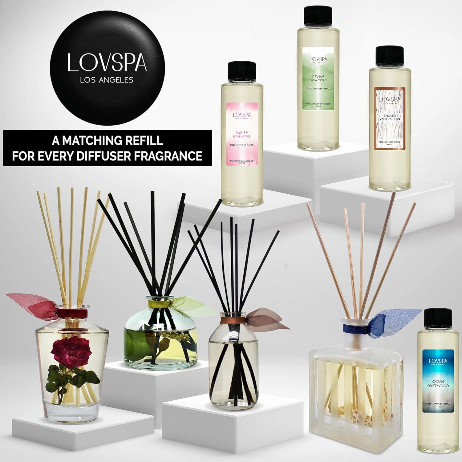 LOVSPA Moroccan Rose Scented Sticks Reed Diffuser Set – Soothing Floral Blend of Rose Essential Oils, 4.5 Ounces, Made in The USA