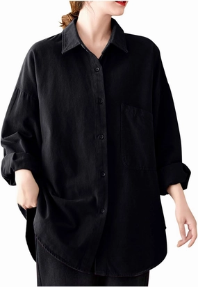 Lpmadey Womens Button Down Shirts Linen Dress Shirts Roll Up Sleeve Blouses V Neck Solid Casual Tunics Tops with Pockets