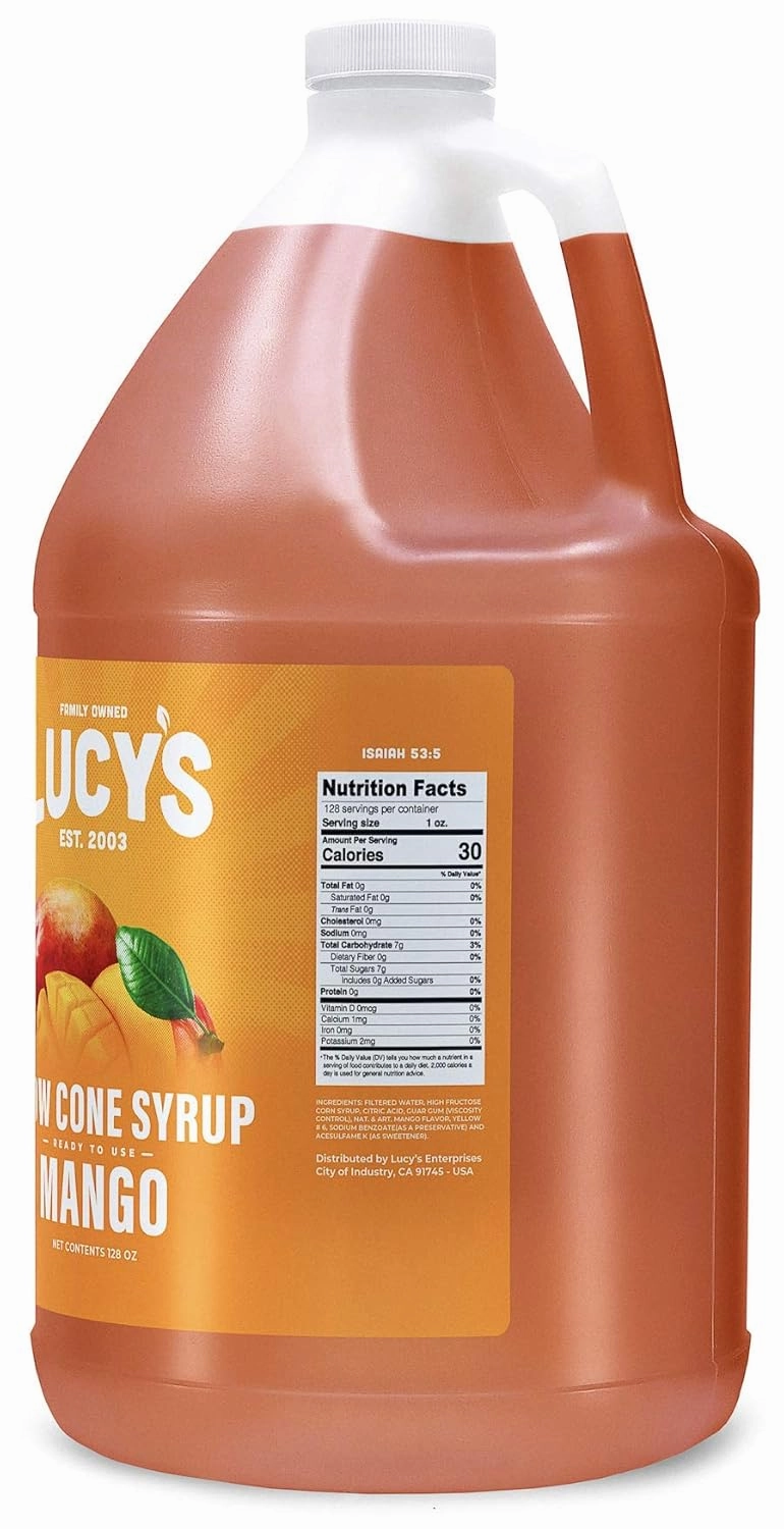 Lucy's Family Owned - Shaved Ice Snow Cone Syrup, Mango - 1 Gallon (128oz.)