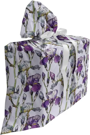 Lunarable Garden Gift Bag, Composition of Iris Flowers with Stalks on Pastel Background Sketch Illustration, Fabric Party Favor Pouch with 3 Ribbons, 27, Multicolor