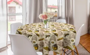 Lunarable Honeycomb Round Tablecloth, Honey Bee Themed Illustration of Hive Clover Spoon Bread Comb Print, Circle Table Cloth Cover for Dining Room Kitchen Decoration, 60", Beige and Earth Yellow
