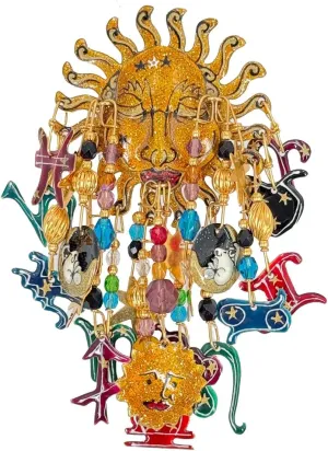 Lunch at The Ritz Zodiac Sun Pin – Hand-Enameled Celestial Astrology Brooch