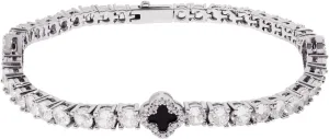 LuxeFlex 4mm Iced Out Four Leaf Tennis Bracelet, White Gold Plated with 5A Zircon Stones, Handmade exquisite Hip Hop Jewelry, Perfect Unisex Gift