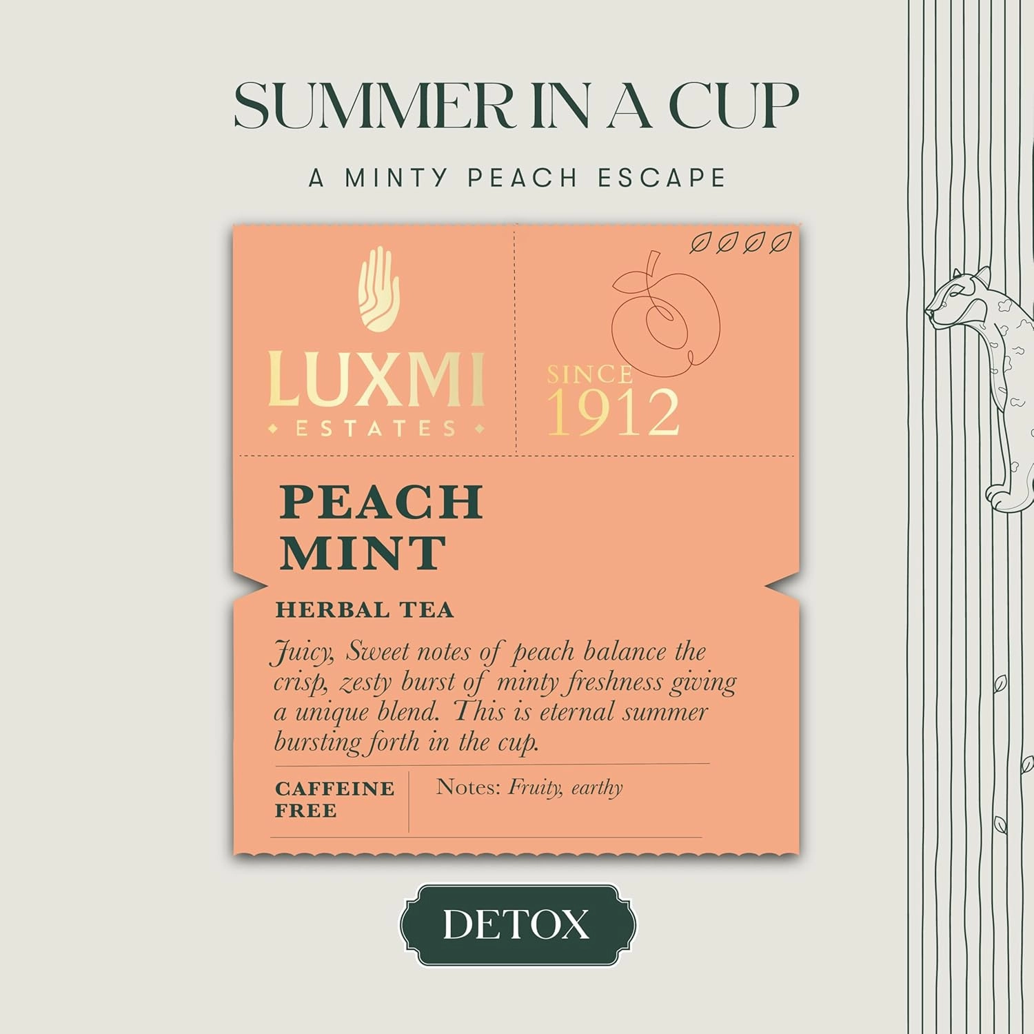 Luxmi Estates - Peach Mint Tea - 100g (50 Cups) | USDA Certified Organic Herbal Tea | Caffeine-Free