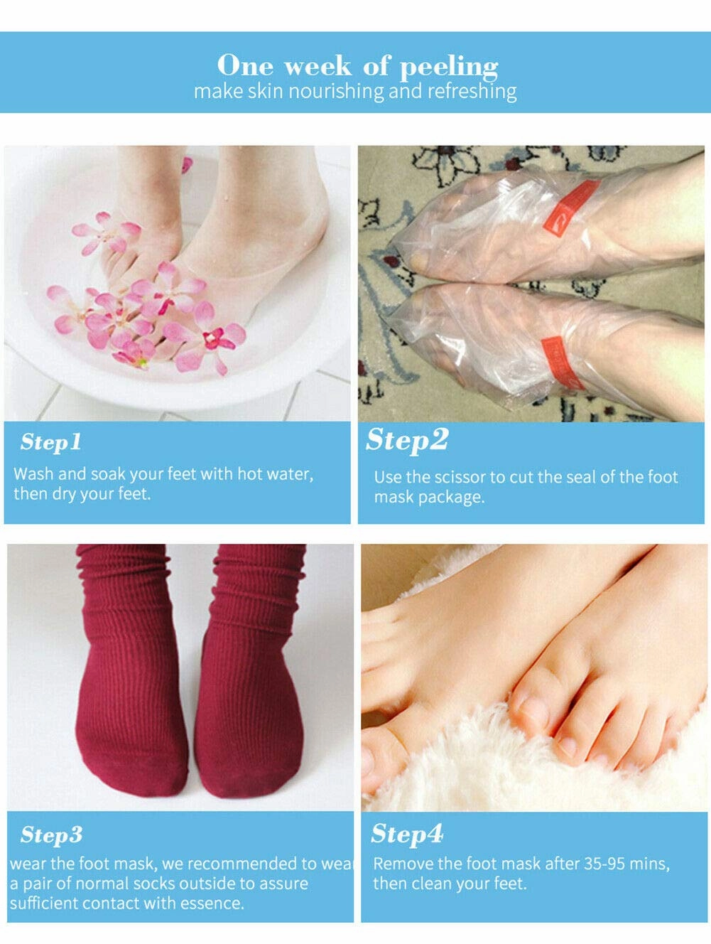 Magik Foot Peeling Mask Baby Soft Cracked Heels Remove Dead Skin Calluses (Peach, 4 Pairs)