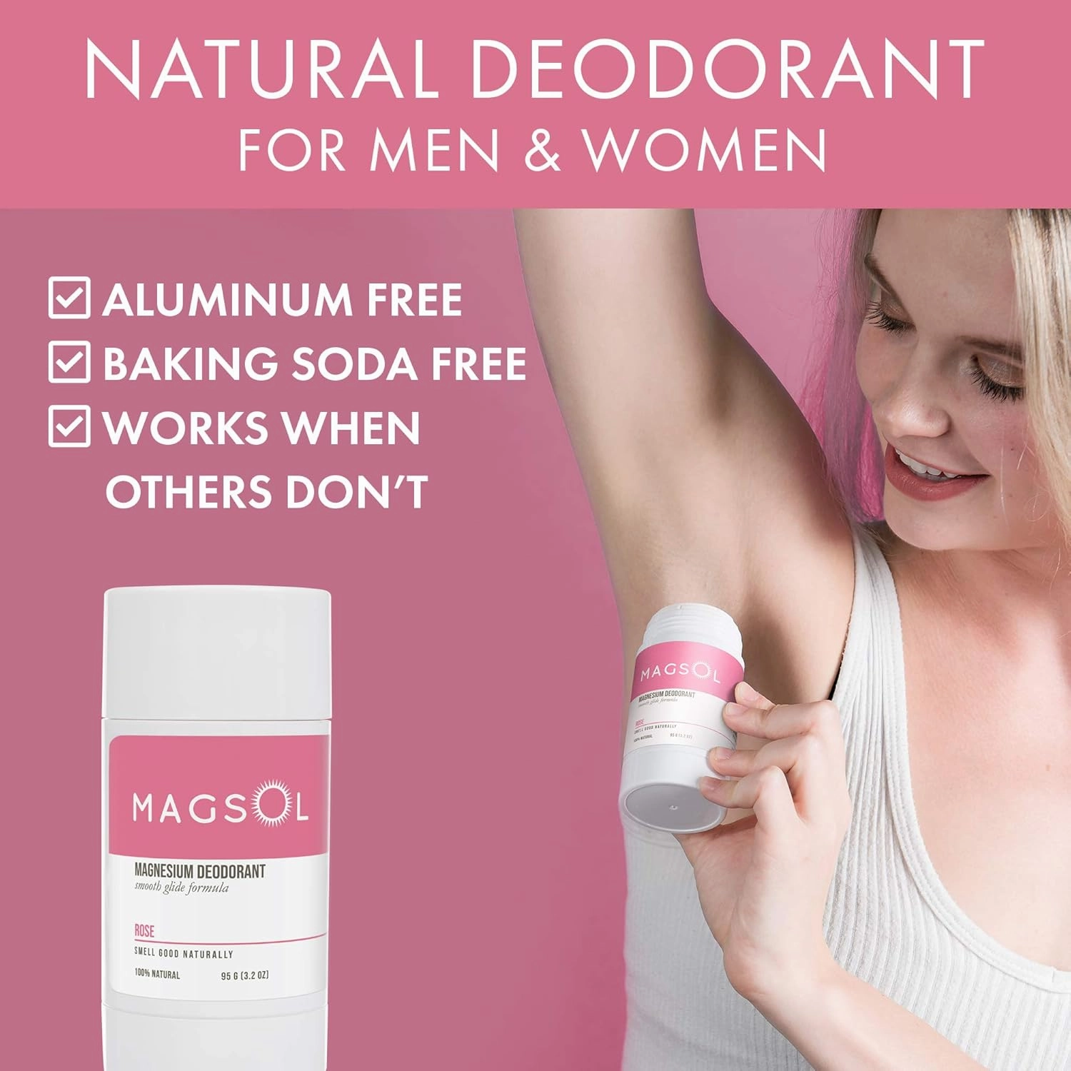MAGSOL Natural Deodorant for Men, Aluminum Free Deodorant for Women (2 Pack) (Rose)