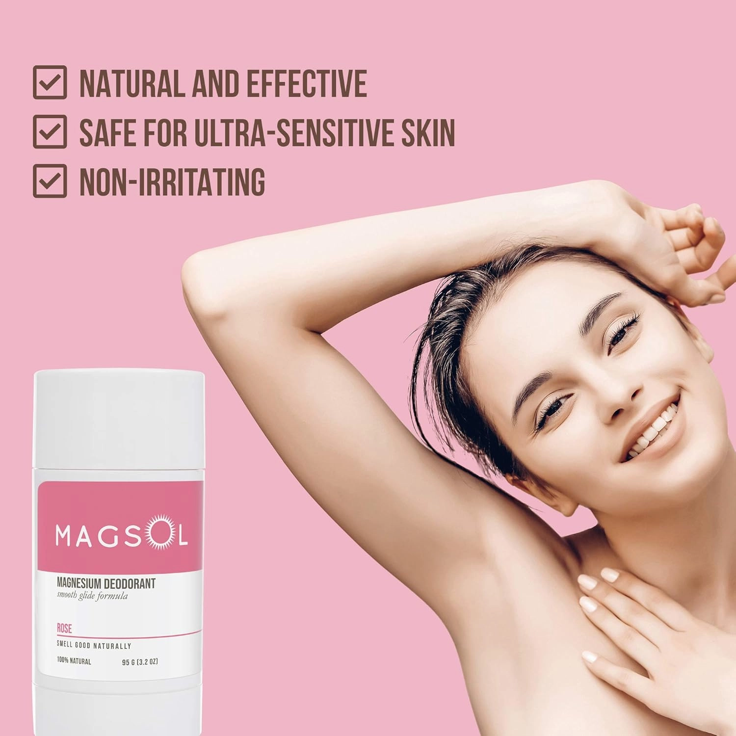 MAGSOL Natural Deodorant for Men, Aluminum Free Deodorant for Women (2 Pack) (Rose)