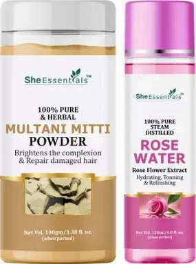 MAHANT 100% Natural Multani mitti powder 100gm Rose water 120ml combo Face & Skin Glow (220 g)