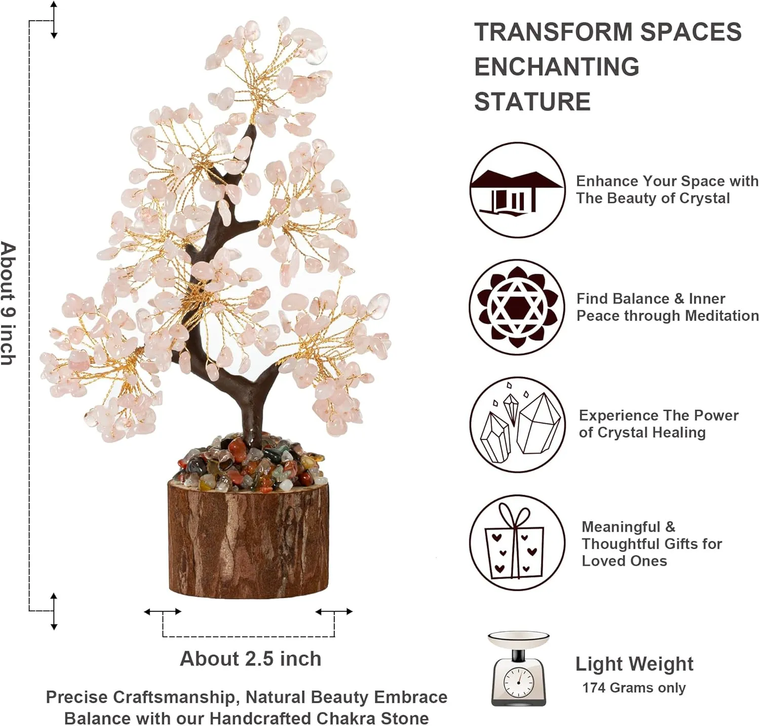 MAIBAOTA Rose Quartz Crystals Tree of Life Pink Office Home Decor for Positive Energy Pink Tree Feng Shui Decor Money Bonsai Trees for Meditation