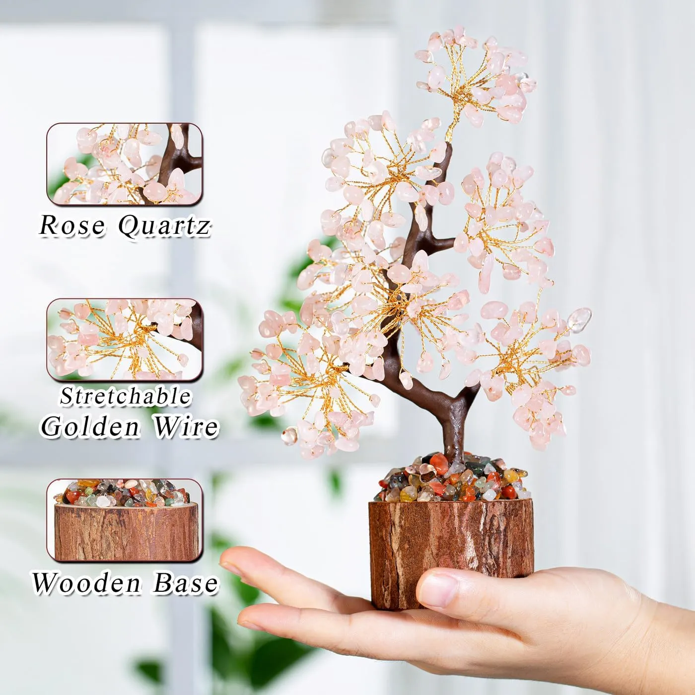 MAIBAOTA Rose Quartz Crystals Tree of Life Pink Office Home Decor for Positive Energy Pink Tree Feng Shui Decor Money Bonsai Trees for Meditation