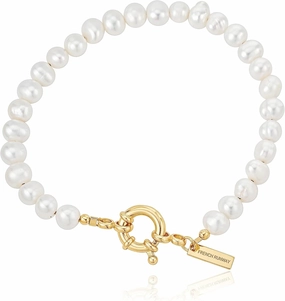 Majestic Pearls: 925 Sterling Silver with 18k Gold Freshwater Pearl Bracelet