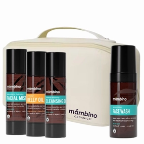 Mambino Organics Third Trimester Skincare Set   Free Bag - Natural Pregnancy Skin Care Kit with Belly Oil, Rose Facial Mist, Cleansing Oil, Face Wash
