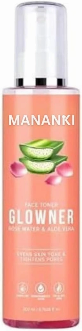 Mananki Glowner Face Toner with Rose Water and Aloe Vera, Alcohol-Free, 200ml, Pore Minimizing & Tightening Natural Toner
