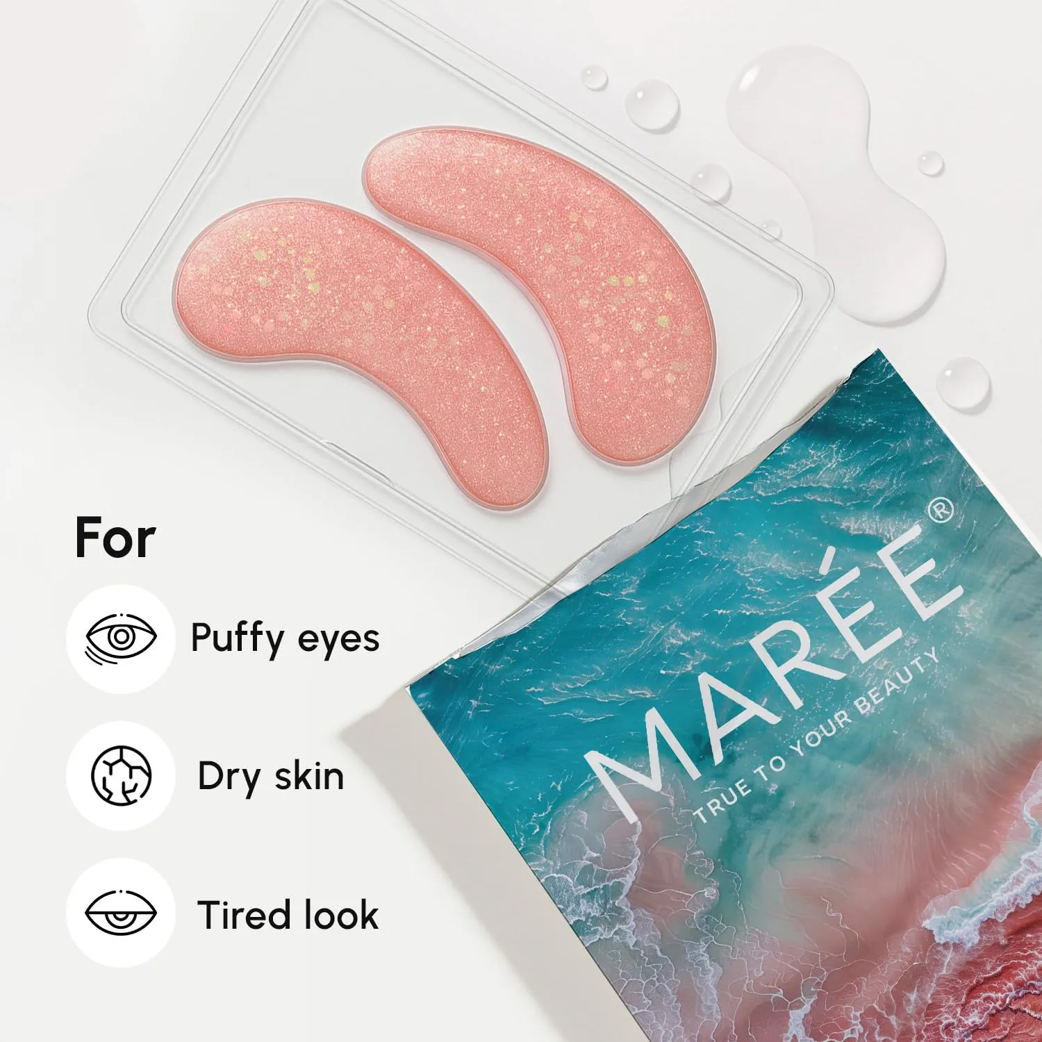 MAREE Pink Eye Gels - Marine Collagen Under Eye Patches for Puffy Eyes and Dark Circles - Undereye Mask Patches for Women - Hydrating Gel Eye Masks with Rose Water - Parches Para Ojeras Gel Pads