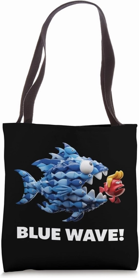 Massive Blue Wave Engulfs Trump Head in Bold Tote Bag