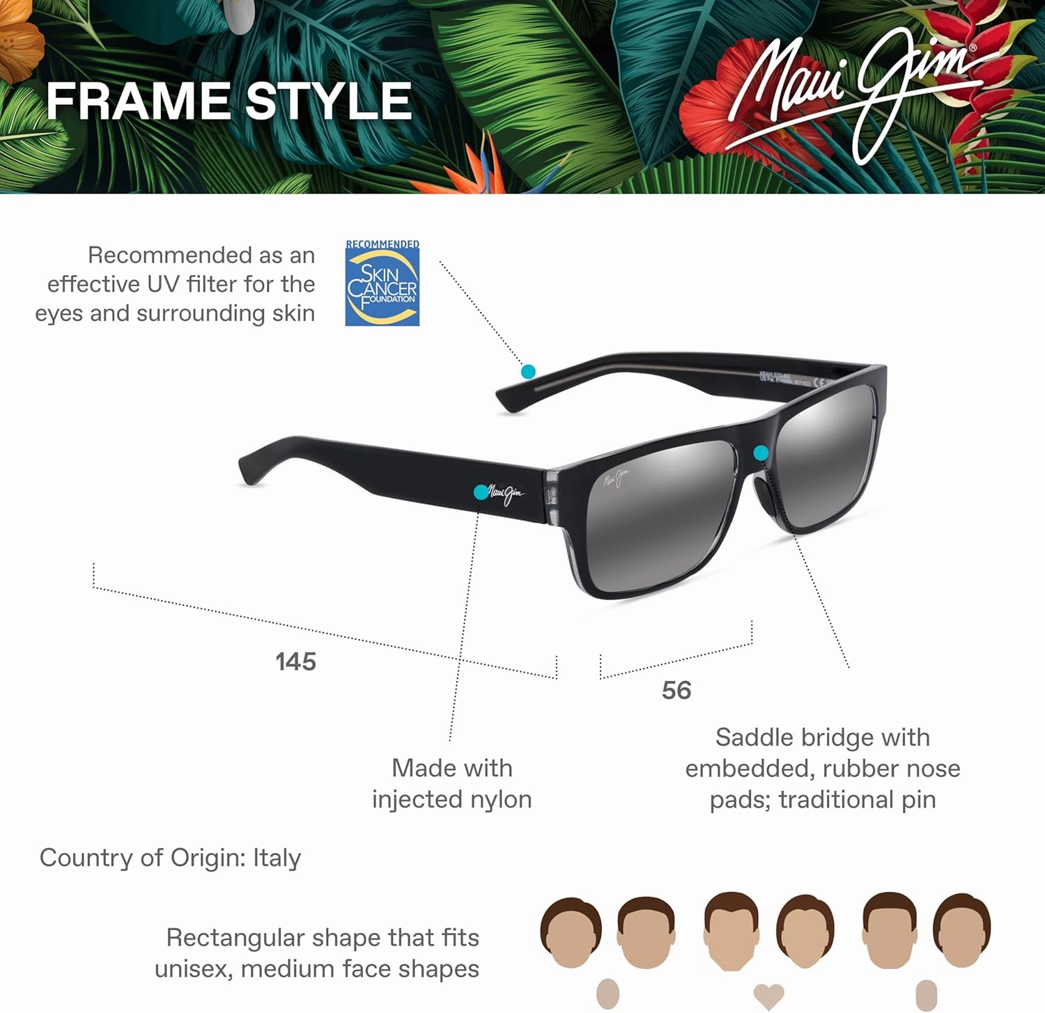 Maui Jim Keahi Rectangular Sunglasses