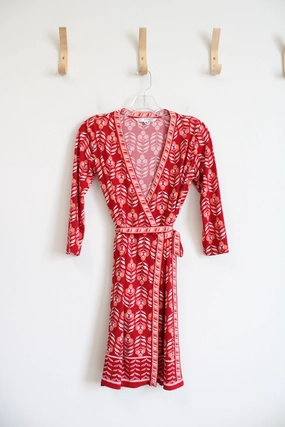Max Studio Red & Orange Patterned Wrap Dress | XS
