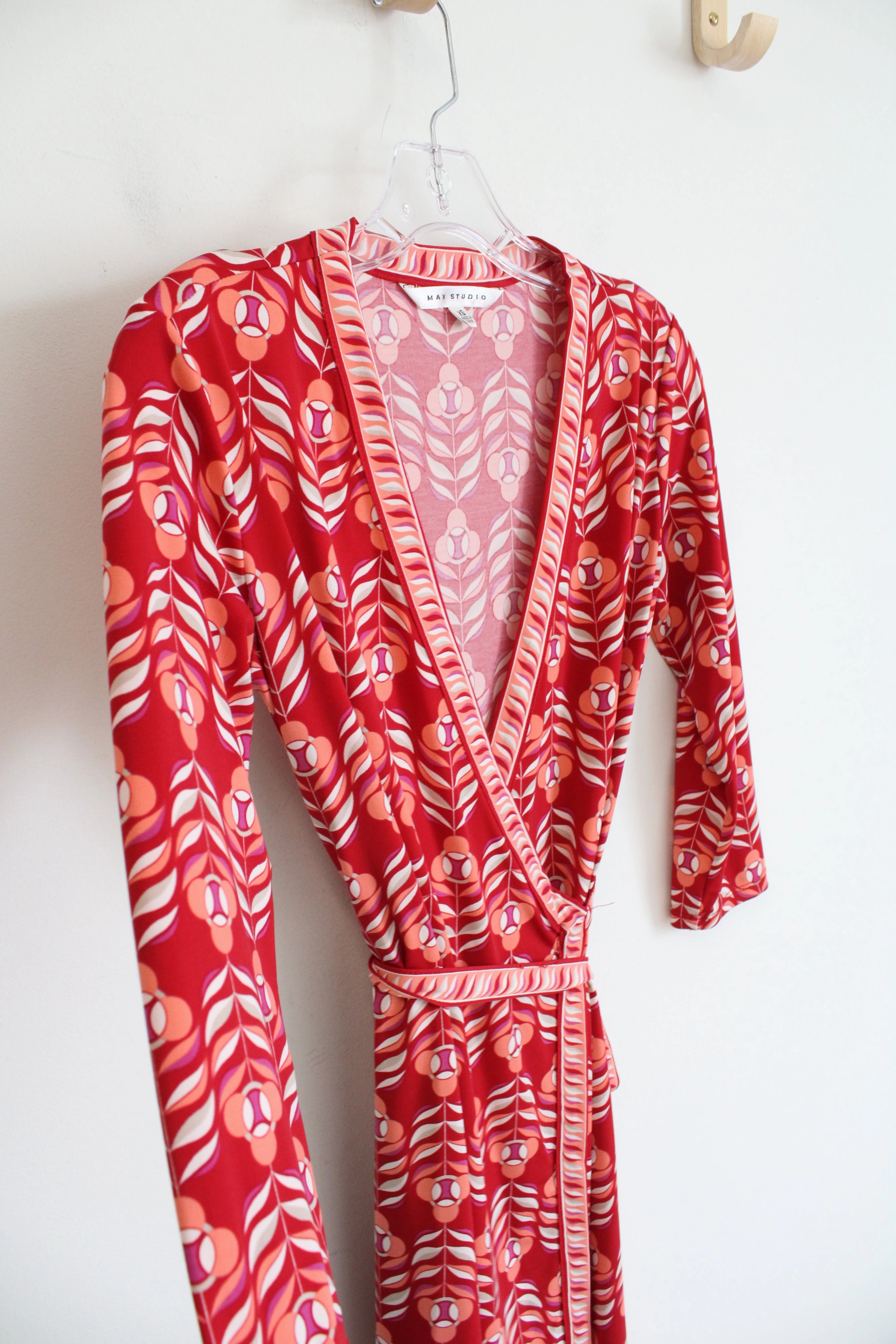Max Studio Red & Orange Patterned Wrap Dress | XS