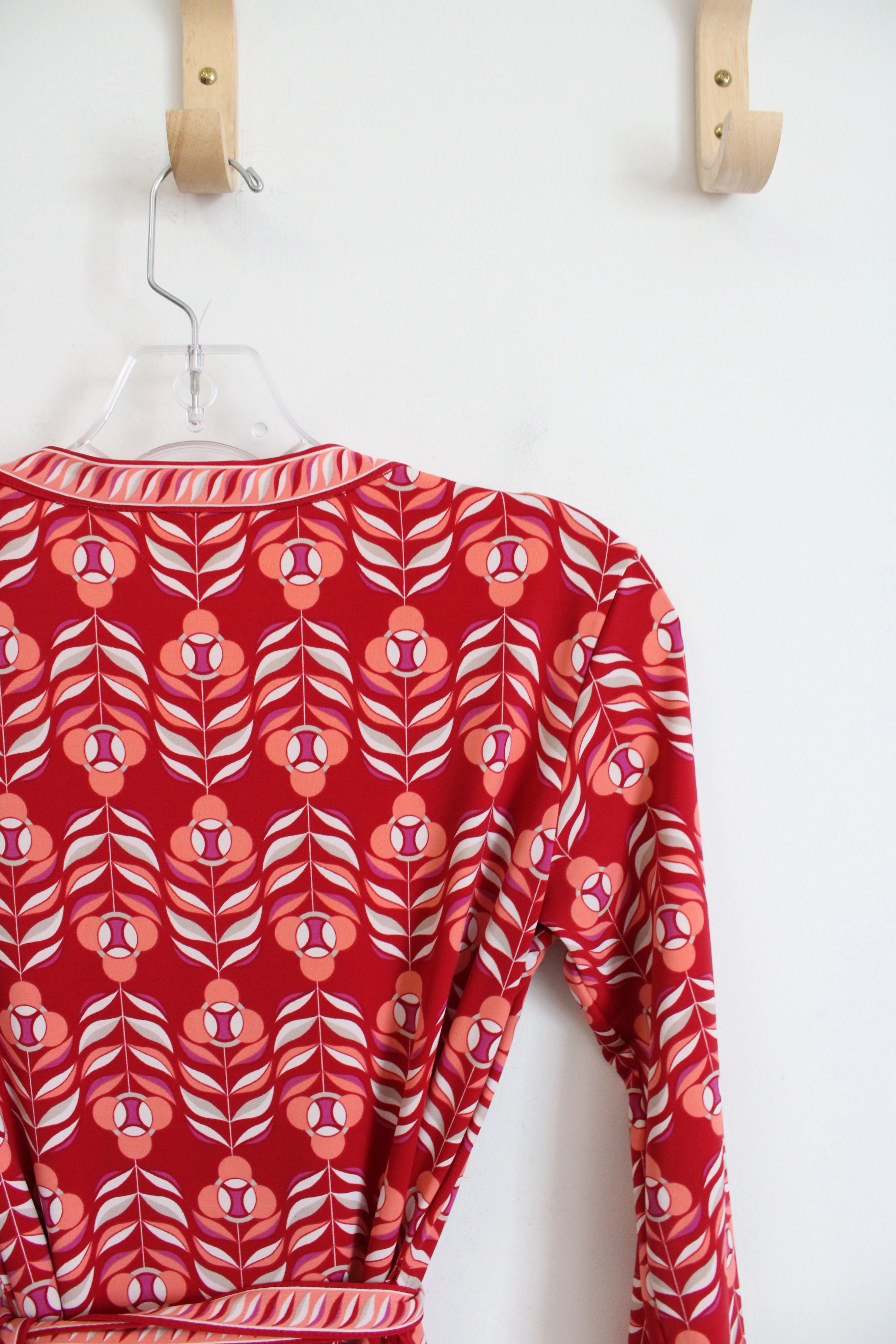 Max Studio Red & Orange Patterned Wrap Dress | XS