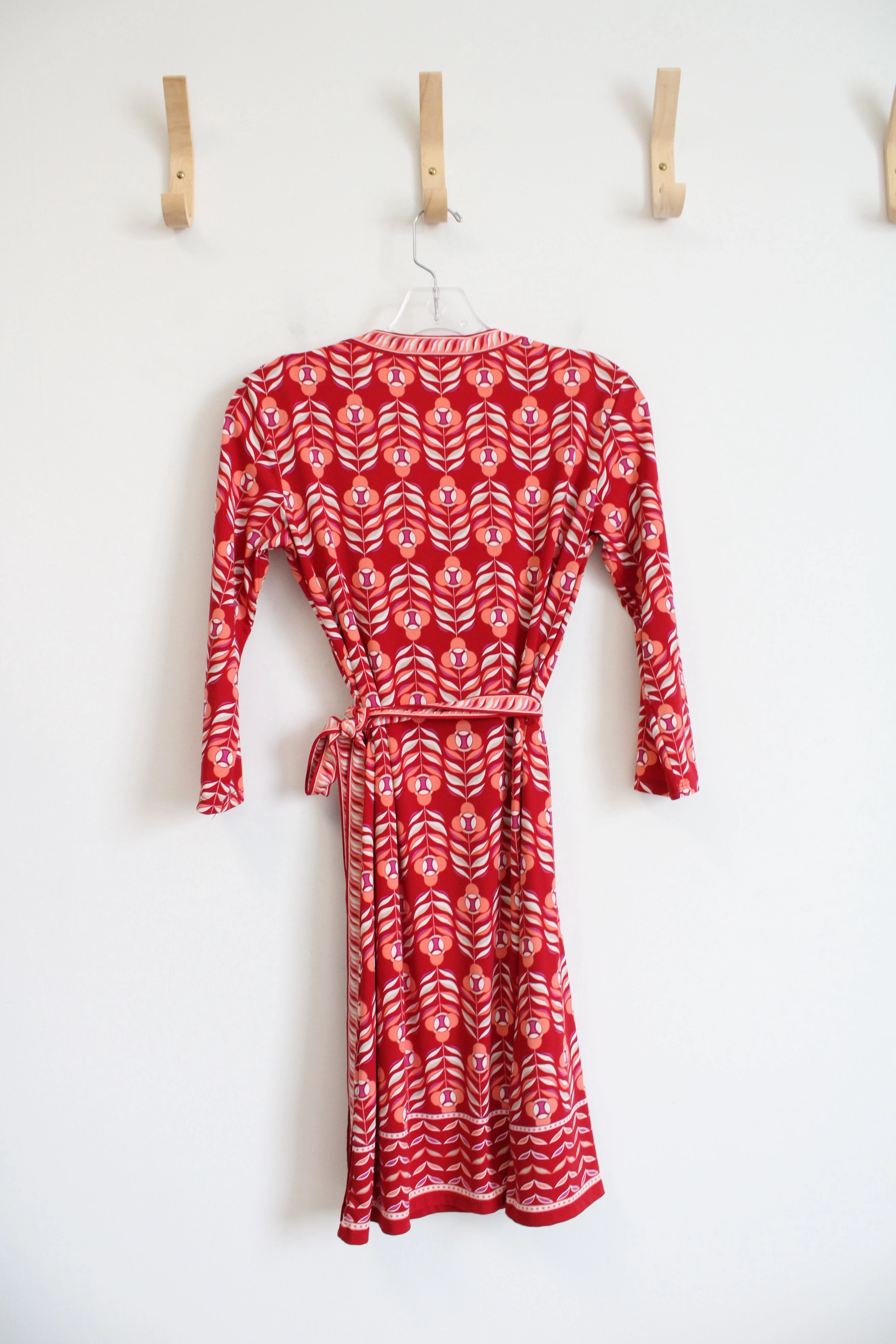 Max Studio Red & Orange Patterned Wrap Dress | XS