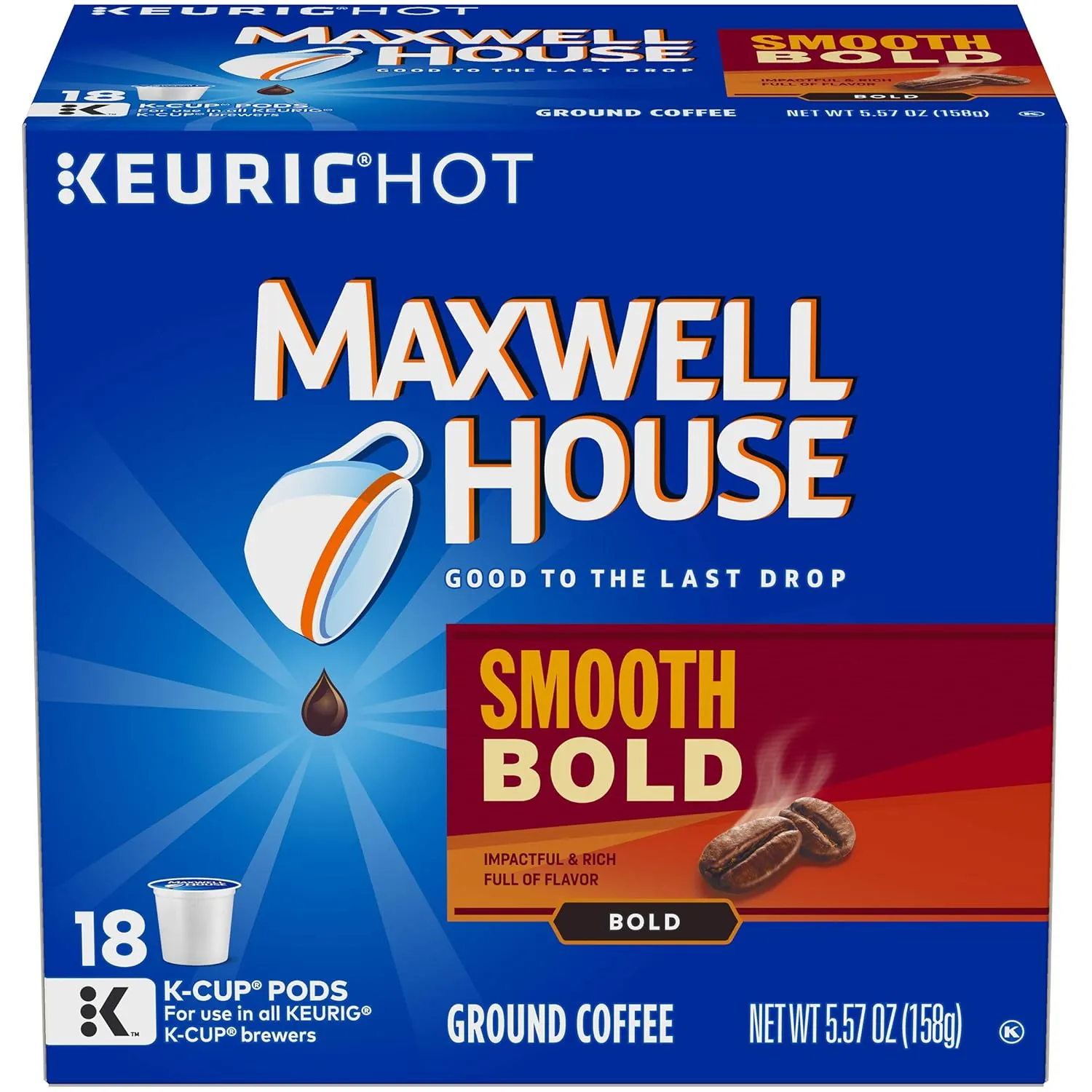MAXWELL HOUSE Smooth Bold K-Cup Pods Coffee, 18 Count