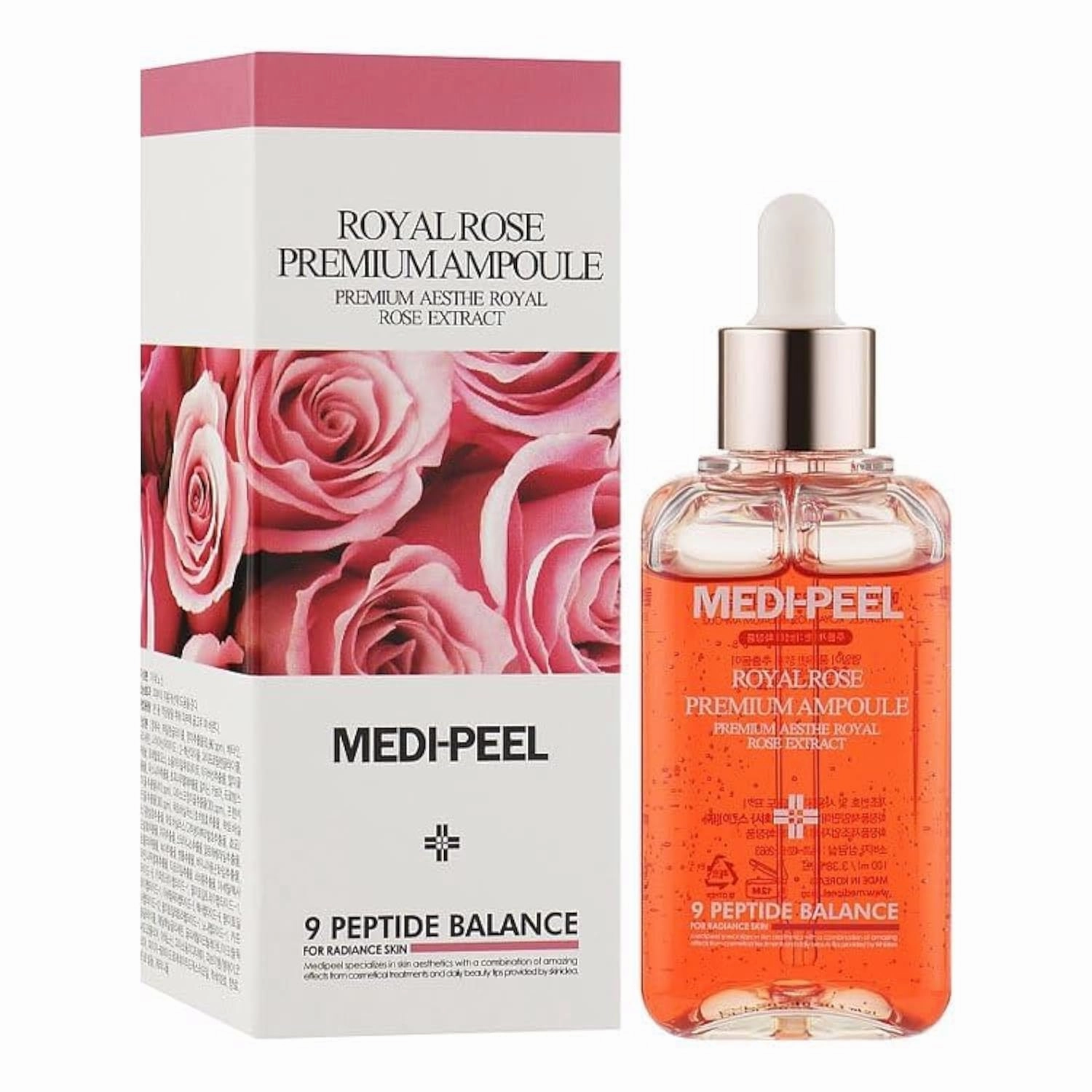 Medi-Peel Royal Rose Premium Ampoule Face Moisturizing Serum With Rose Extract, 9 Peptide Balance, Korean Formula, Size 100ml, 3.38 Fl Oz (Pack Of 1)