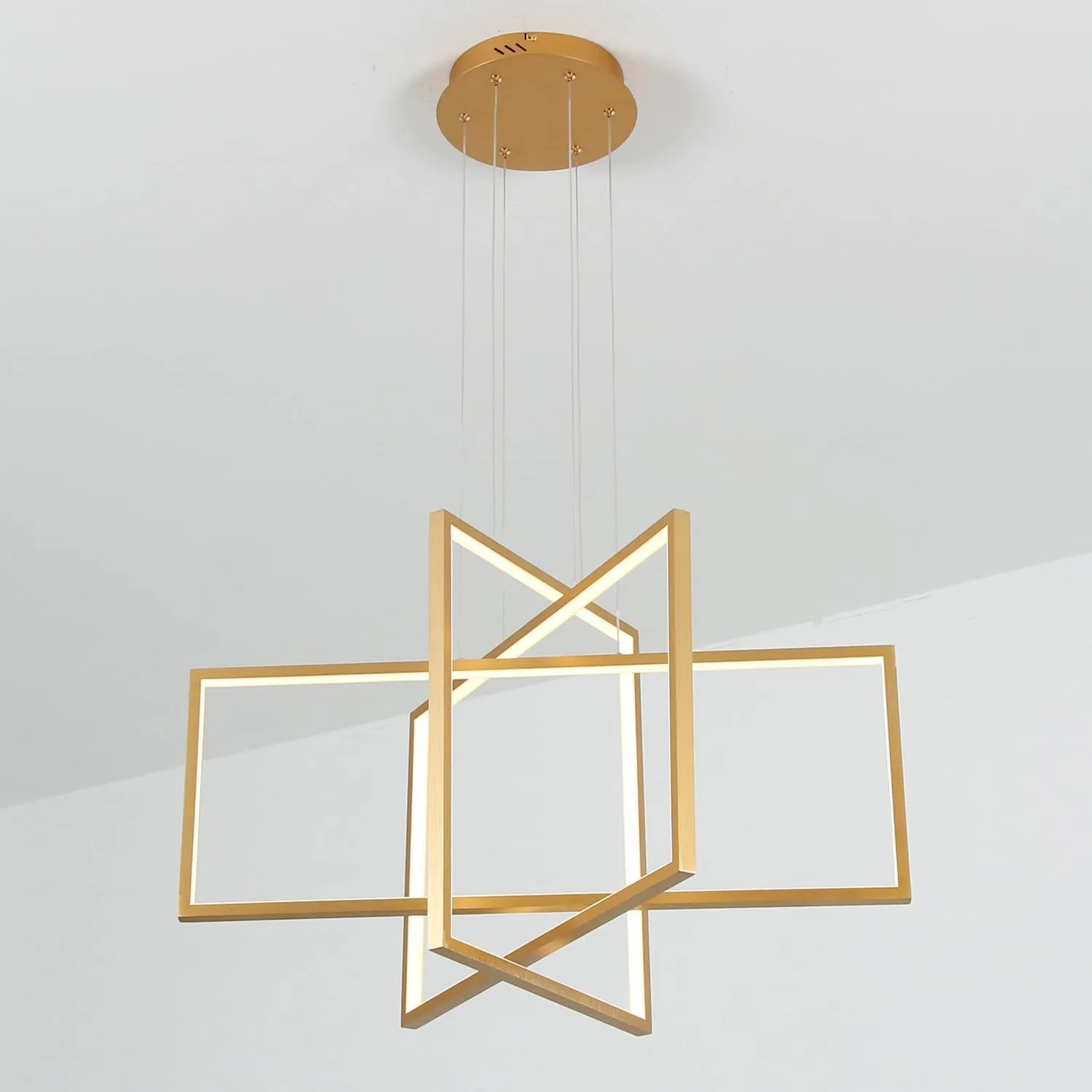 meiluce 3 Lights Modern LED Chandeliers for Living Dining Room 32" Brush Gold Adjustable Hanging Pendant Light Dimmable Chandelier Lighting Fixture