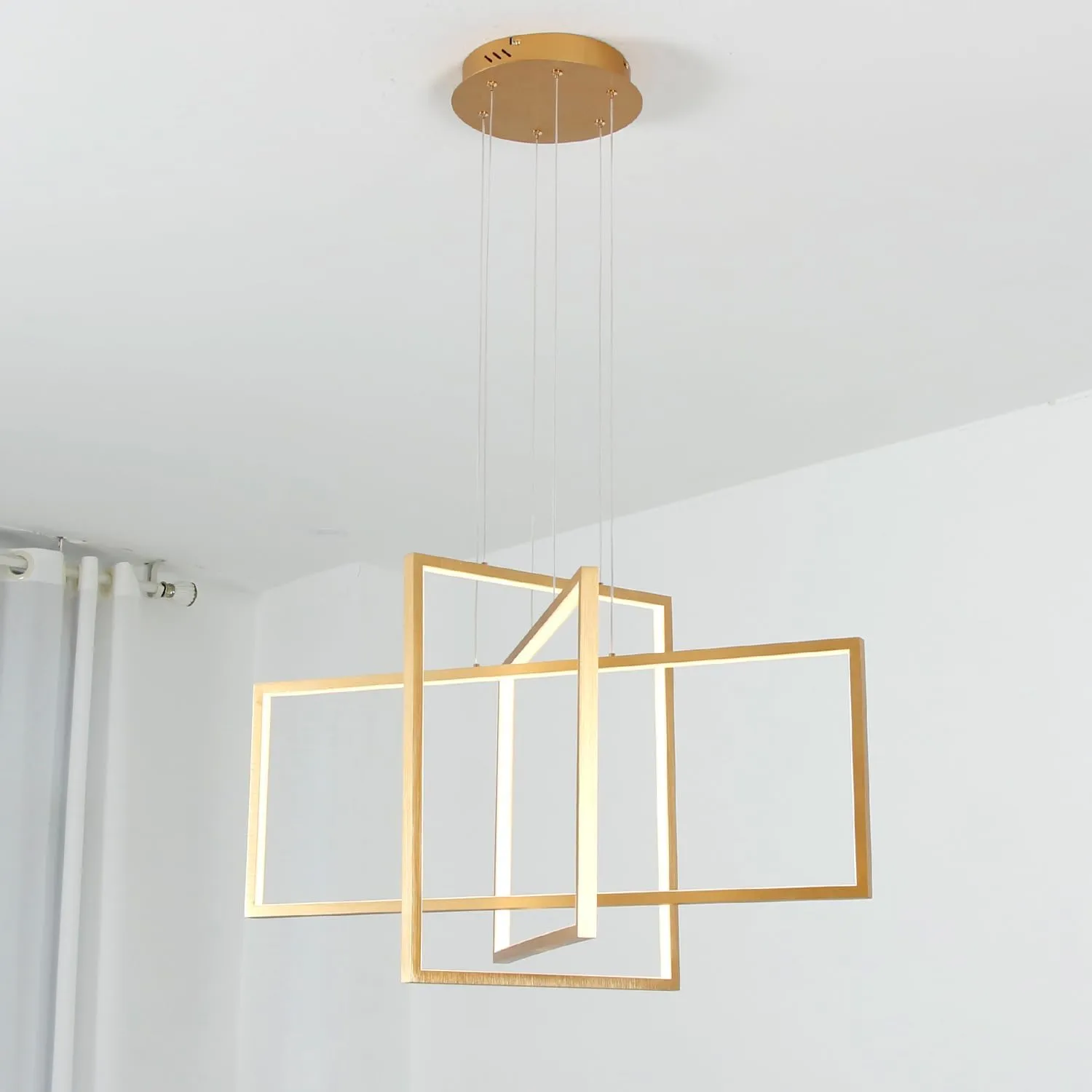 meiluce 3 Lights Modern LED Chandeliers for Living Dining Room 32" Brush Gold Adjustable Hanging Pendant Light Dimmable Chandelier Lighting Fixture
