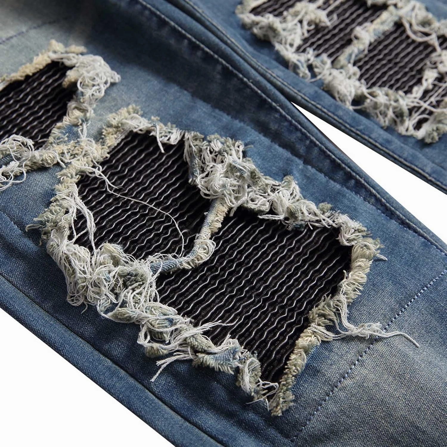 Men's Ripped Jeans Casual Stretch Button Zipper Pants with Pockets Relaxed Fit Denim Pants Boys Trendy Streetwear Jeans