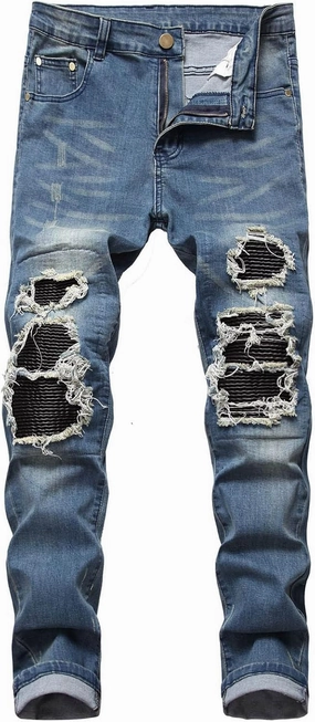 Men's Ripped Jeans Casual Stretch Button Zipper Pants with Pockets Relaxed Fit Denim Pants Boys Trendy Streetwear Jeans