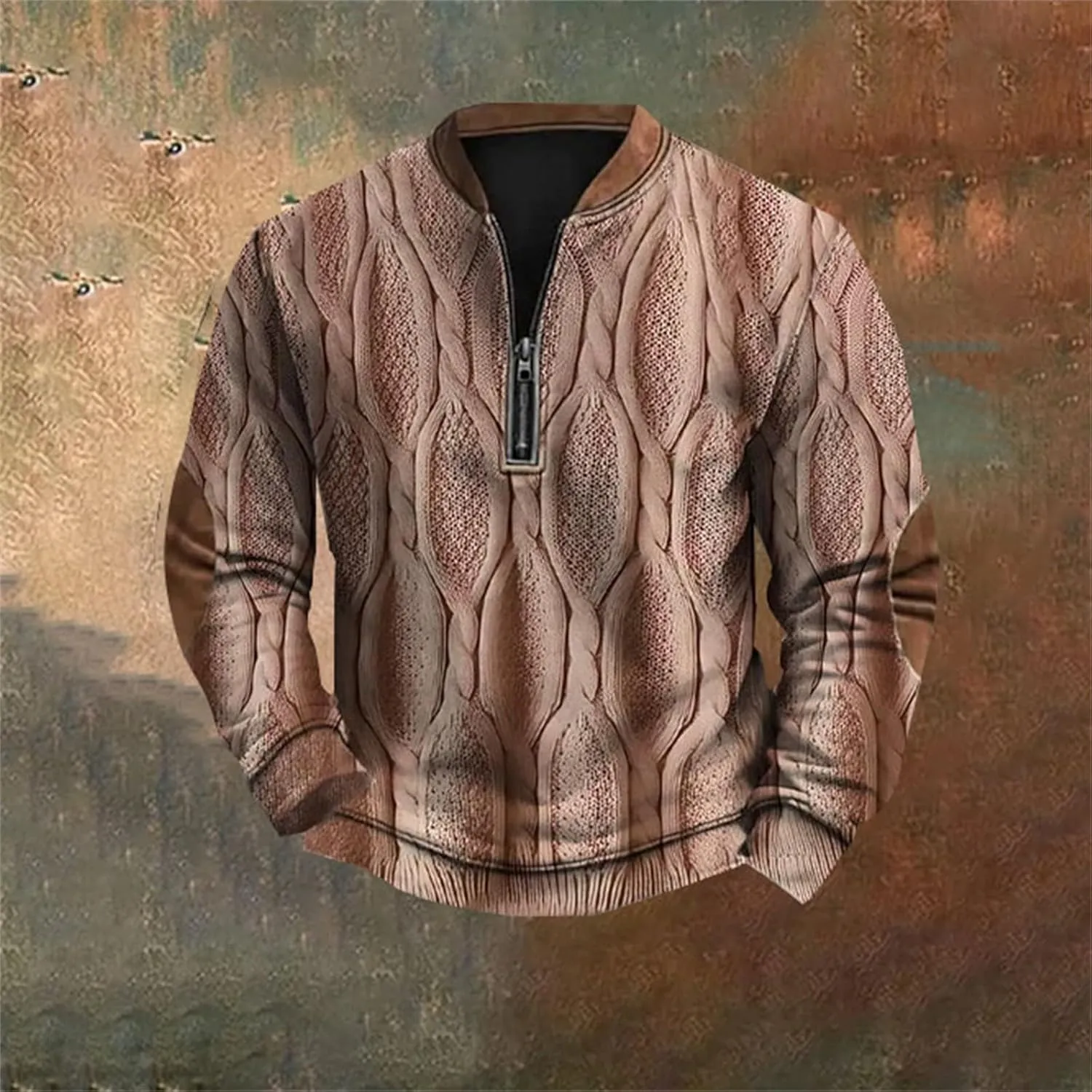 Mens 1/4 Zip Pullover Sweatshirts Long Sleeve Band Collar Knit Pattern Sweaters Casual Athletic Graphic Tee Shirts