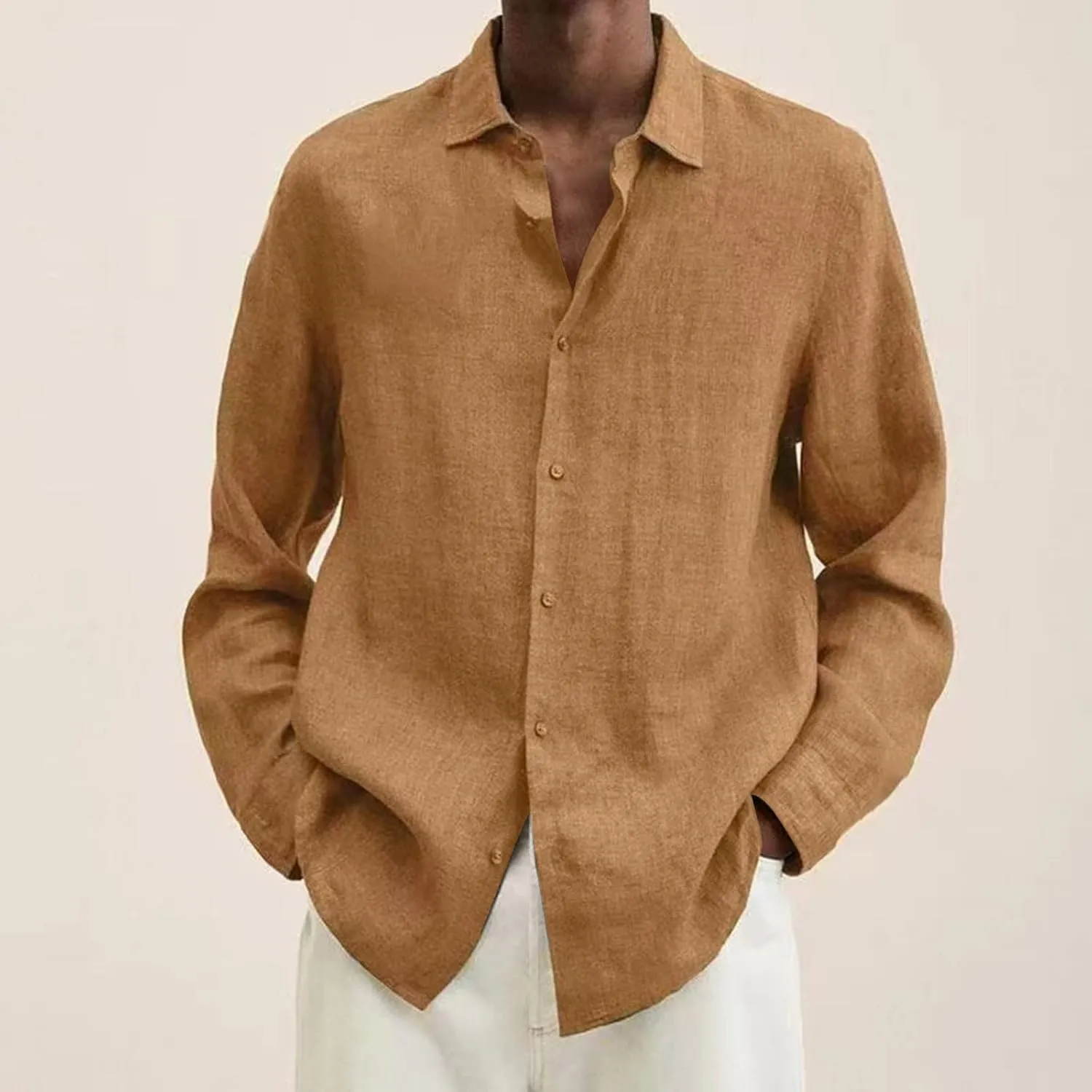 Men's Thermal Shirt Designer Spring Summer Casual Cotton Linen Solid Color Long Sleeve Shirts Loose Shirts