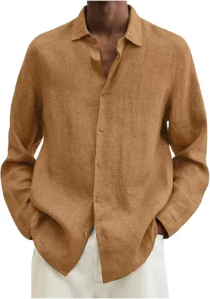 Men's Thermal Shirt Designer Spring Summer Casual Cotton Linen Solid Color Long Sleeve Shirts Loose Shirts