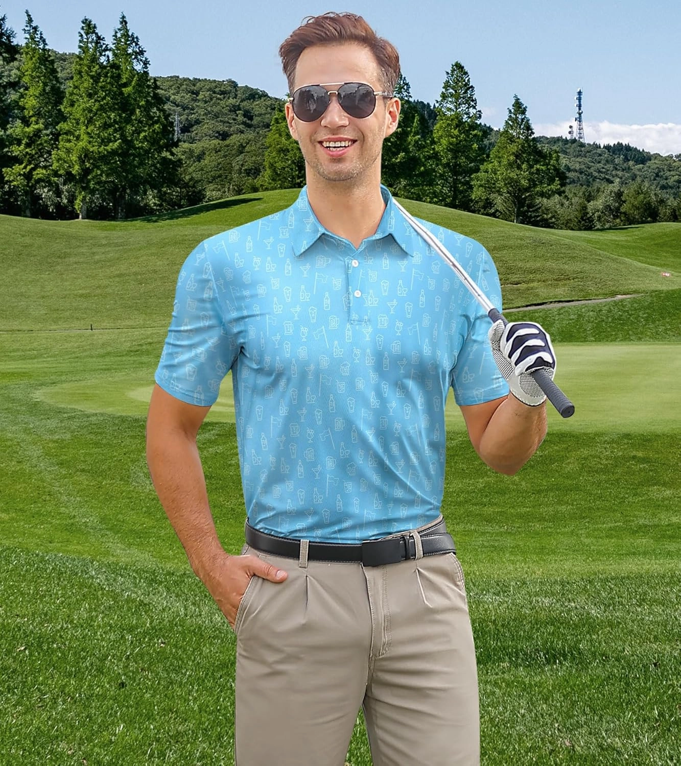 Mens Polo Golf Shirts Funny Graphics Shorts Sleeve Button Shirts