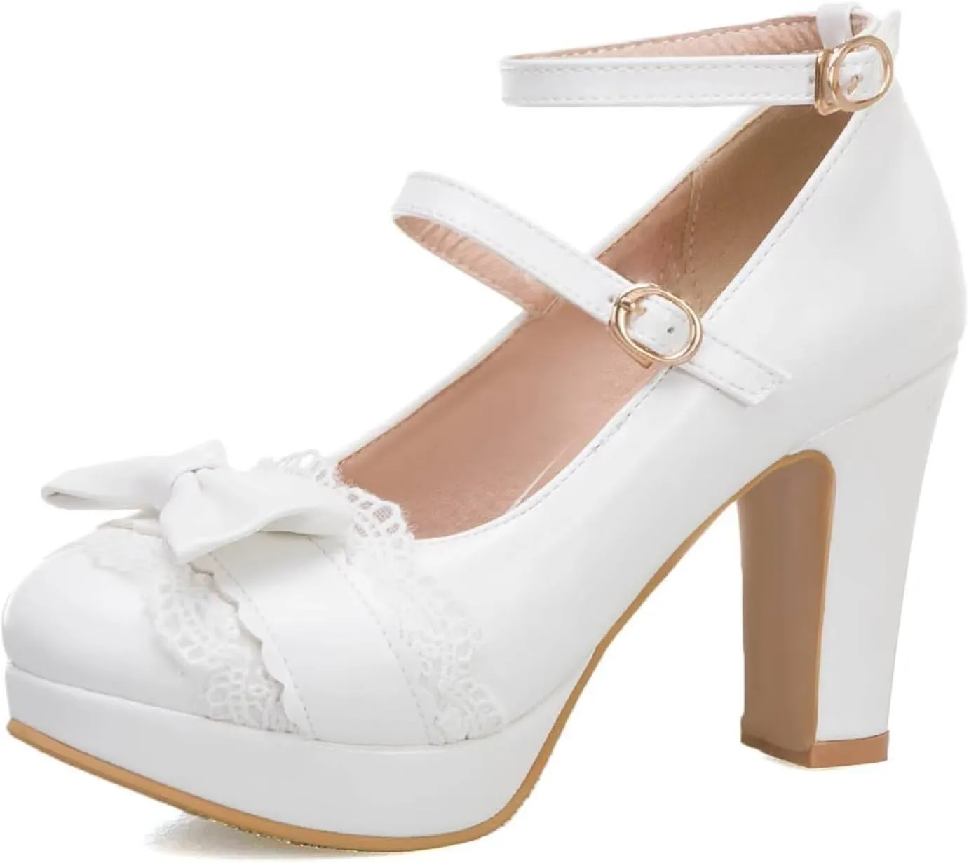 MEOTINA Cute Bow Heels Mary Janes Shoes Women Dress Platform Strappy High Heels Kawaii Shoes