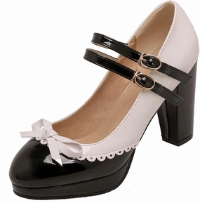 MEOTINA Cute Bow Heels Mary Janes Shoes Women Dress Platform Strappy High Heels Kawaii Shoes