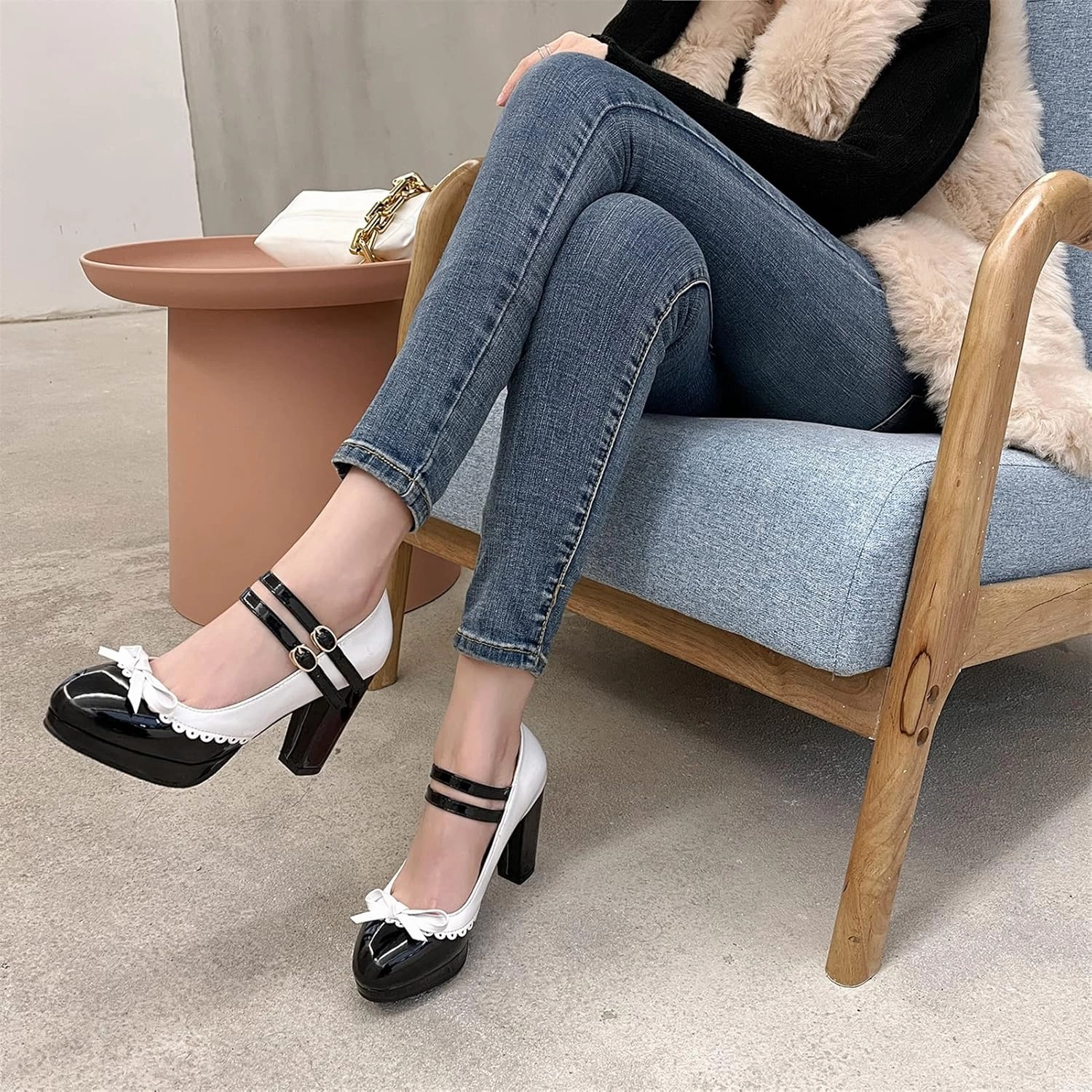 MEOTINA Cute Bow Heels Mary Janes Shoes Women Dress Platform Strappy High Heels Kawaii Shoes