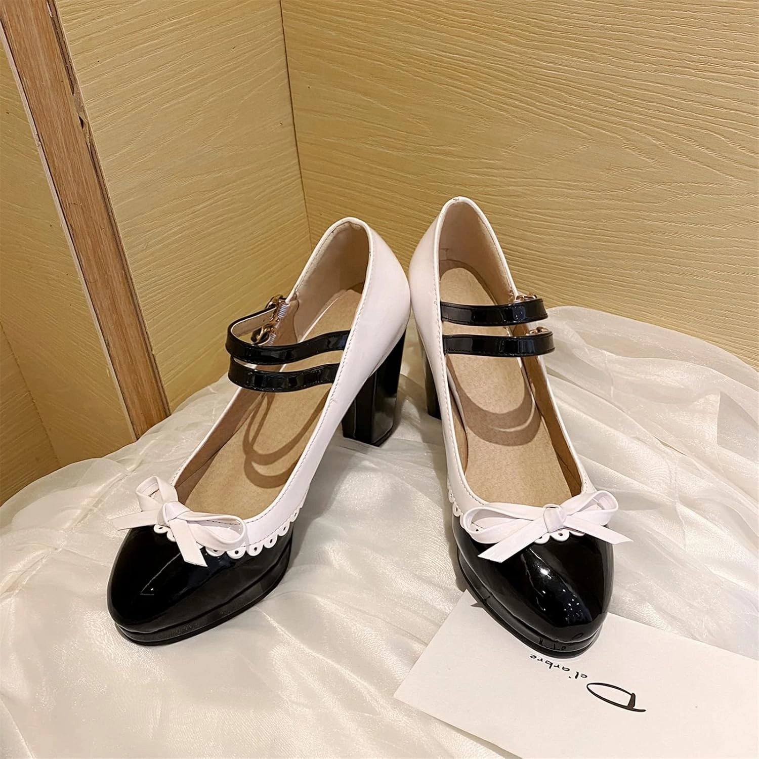 MEOTINA Cute Bow Heels Mary Janes Shoes Women Dress Platform Strappy High Heels Kawaii Shoes