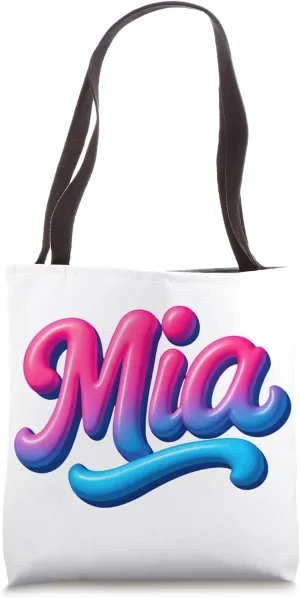 Mia 3D Name Art Pink Blue Gradient Bold Typography Tote Bag