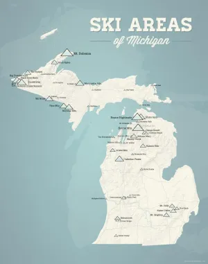 Michigan Ski Resorts Map 11x14 Print (Beige & Opal Blue)