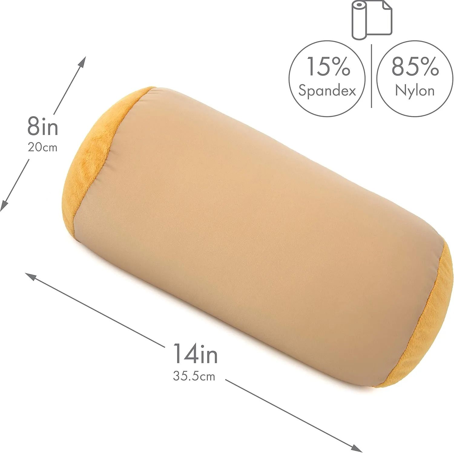 Microbead Bolster Neck Roll Pillow, Gently On Body, Head, Neck & Shoulders No Pain Rest, Relax Sleep - Silky Feel Prevent Wrinkles & Hair Breakage - Lightweight Cylinder, 14" x 8", Barely Beige