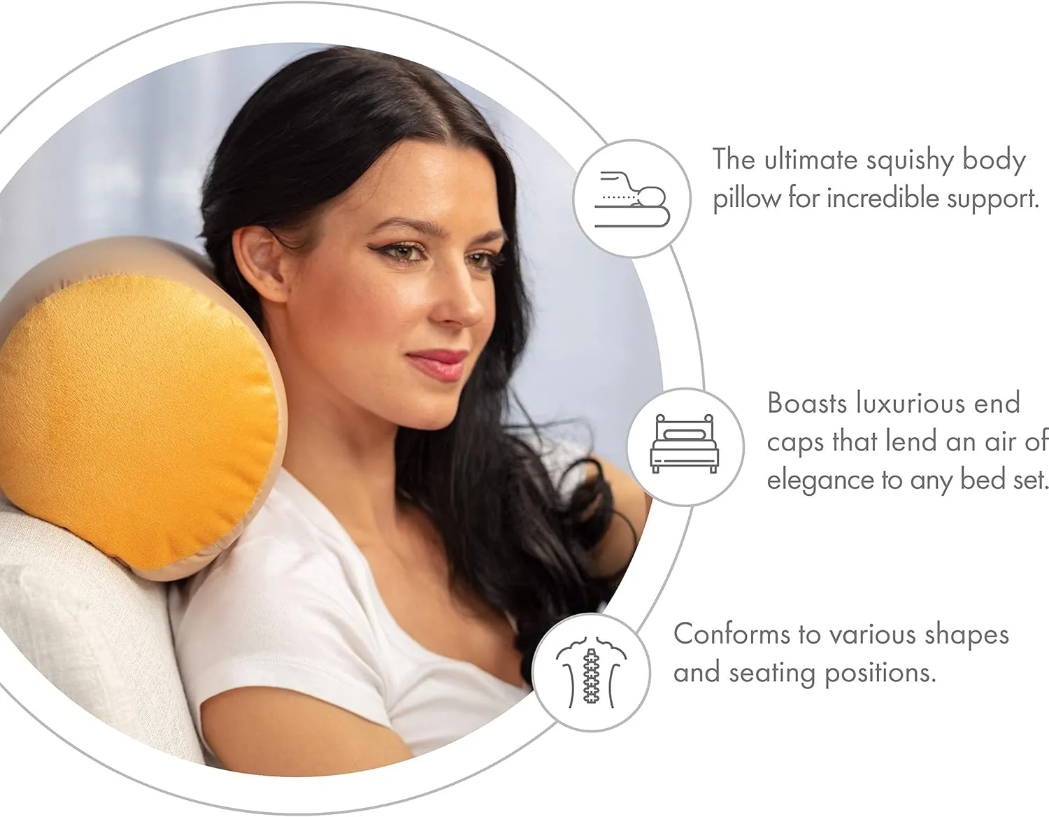 Microbead Bolster Neck Roll Pillow, Gently On Body, Head, Neck & Shoulders No Pain Rest, Relax Sleep - Silky Feel Prevent Wrinkles & Hair Breakage - Lightweight Cylinder, 14" x 8", Barely Beige